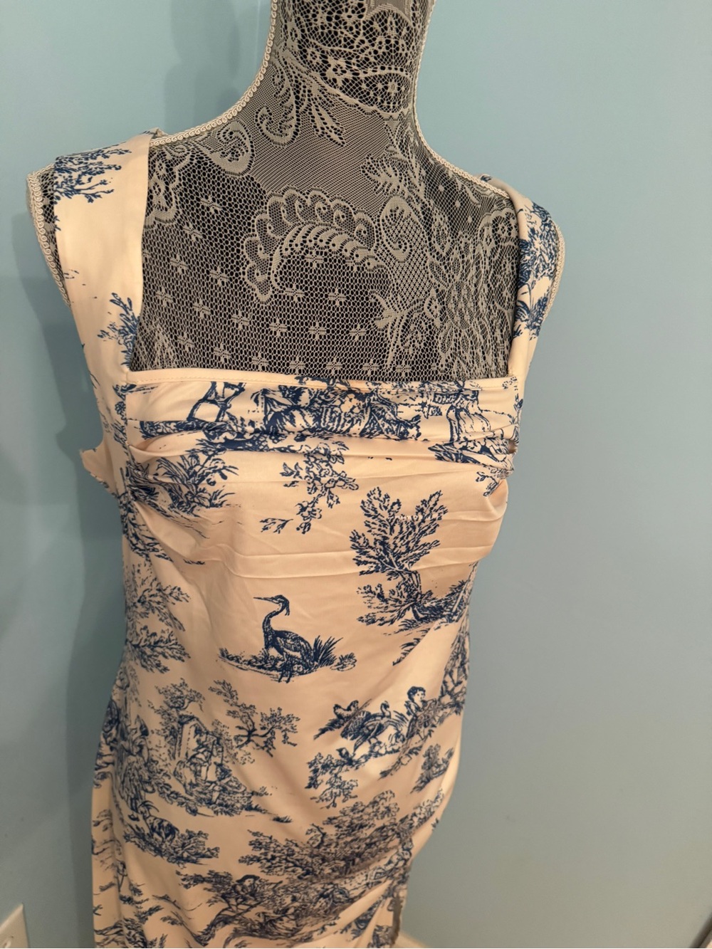Cider Cream and Blue Toile Maxi Dress - Picture 2 of 4